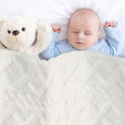 Baby Blanket for Boys Girls - Fuzzy Super Soft Cozy Warm Fleece Blanket Baby Size for All Season Use, Lightweight Breathable Plush Blanket for Baby Showers Sleeping (White, 30"×40") in Saudi Arabia