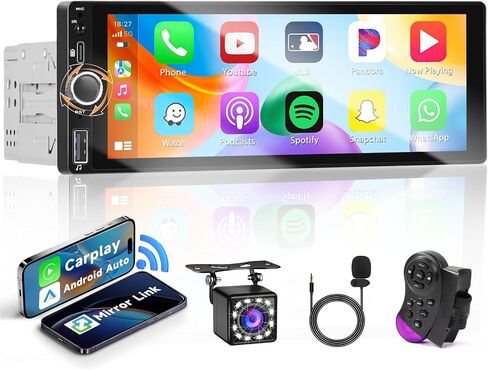 Wireless Carplay Single Din Radio with Android Auto, 6.86" Touch Screen Car Stereo with Bluetooth, SWC, Backup Camera, Mirror Link, FM/RDS, Fast Charging, USB Input in Saudi Arabia