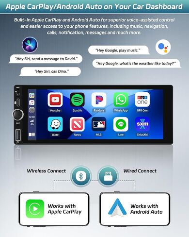 Wireless Carplay Single Din Radio with Android Auto, 6.86" Touch Screen Car Stereo with Bluetooth, SWC, Backup Camera, Mirror Link, FM/RDS, Fast Charging, USB Input in Saudi Arabia