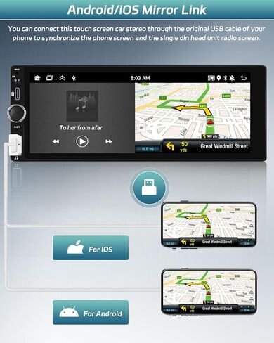 Wireless Carplay Single Din Radio with Android Auto, 6.86" Touch Screen Car Stereo with Bluetooth, SWC, Backup Camera, Mirror Link, FM/RDS, Fast Charging, USB Input in Saudi Arabia