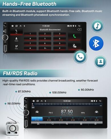 Wireless Carplay Single Din Radio with Android Auto, 6.86" Touch Screen Car Stereo with Bluetooth, SWC, Backup Camera, Mirror Link, FM/RDS, Fast Charging, USB Input in Saudi Arabia
