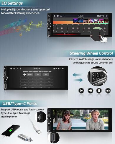 Wireless Carplay Single Din Radio with Android Auto, 6.86" Touch Screen Car Stereo with Bluetooth, SWC, Backup Camera, Mirror Link, FM/RDS, Fast Charging, USB Input in Saudi Arabia