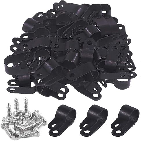 Keadic Cable Clamp 60 حزمة من النايلون الأسود من النوع R مجموعة متنوعة من مشابك تثبيت الحبل مع 135 حزمة من مسامير الفولاذ المقاوم للصدأ، رائعة لإدارة الأسلاك (3/4 بوصة، أسود) in Saudi Arabia