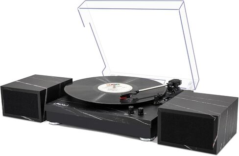 Vinyl Record Player with Stereo Speakers, 3-Speed Belt-Drive Turntable with Wireless Music Playback | Black Marble in Saudi Arabia