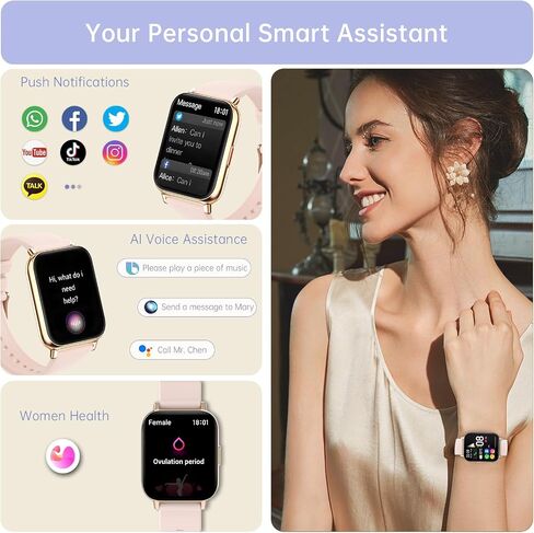 Smart Watch for Women,1.85"HD Smartwatch for Android & iPhone with 100 Sport modes,Fitness Watch with Bluetooth Call (Answer/Make), Fitness Tracker Heart Rate Sleep Monitor,Waterproof Women's Watch in Saudi Arabia