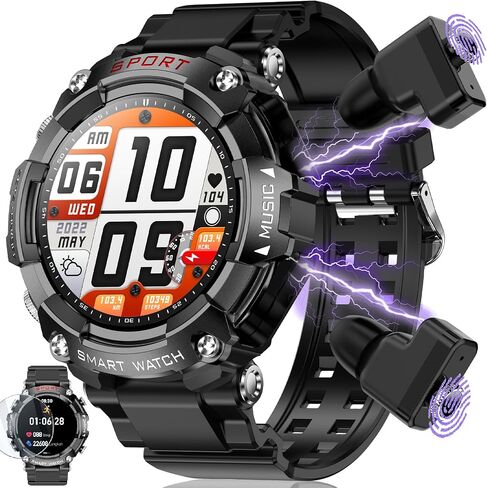Smart Watch with Earbuds, 1.52-inch AMDLED Screen, 8763EW Chip, Sport Watch, Bluetooth Message Notification, Answer/Dial Calls, Spanish Language Support in Saudi Arabia
