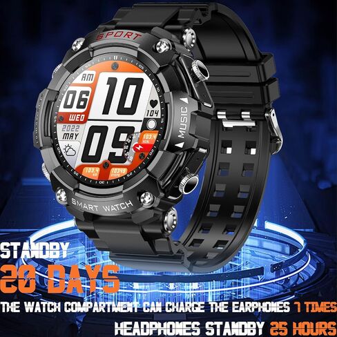 Smart Watch with Earbuds, 1.52-inch AMDLED Screen, 8763EW Chip, Sport Watch, Bluetooth Message Notification, Answer/Dial Calls, Spanish Language Support in Saudi Arabia