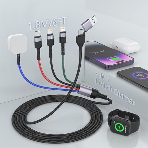 New Watch Charger for Apple Watch/iPhone/Airpods, 4 in 2 USB C Fast Watch Charger Cable iWatch Charging Cable for iWatch Series 3/4/5/6/7/8/SE/Ultra Portable Charger Cord 6FT in Saudi Arabia