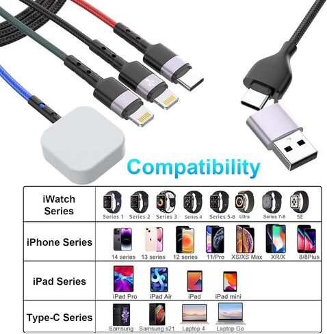 New Watch Charger for Apple Watch/iPhone/Airpods, 4 in 2 USB C Fast Watch Charger Cable iWatch Charging Cable for iWatch Series 3/4/5/6/7/8/SE/Ultra Portable Charger Cord 6FT in Saudi Arabia