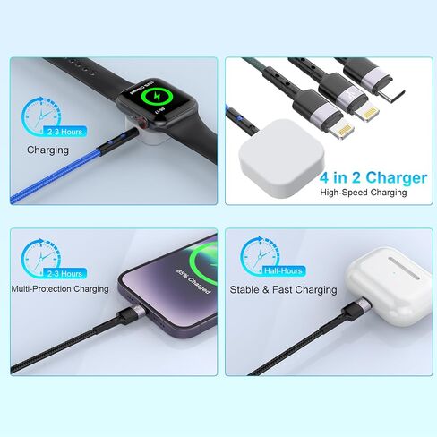 New Watch Charger for Apple Watch/iPhone/Airpods, 4 in 2 USB C Fast Watch Charger Cable iWatch Charging Cable for iWatch Series 3/4/5/6/7/8/SE/Ultra Portable Charger Cord 6FT in Saudi Arabia
