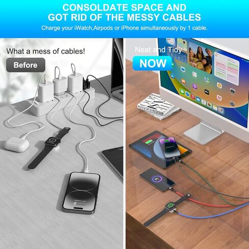 New Watch Charger for Apple Watch/iPhone/Airpods, 4 in 2 USB C Fast Watch Charger Cable iWatch Charging Cable for iWatch Series 3/4/5/6/7/8/SE/Ultra Portable Charger Cord 6FT in Saudi Arabia