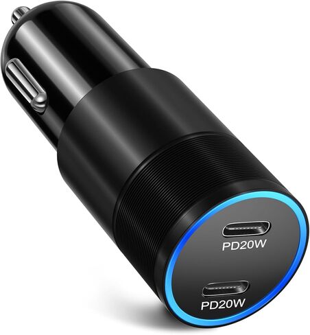 شاحن سيارة USB C 40 وات، شاحن سيارة Bangfun مزدوج المنفذ 12 فولت USB-C ولاعة السجائر قابس محول PD 3.0 شحن سريع من النوع C شاحن هاتف السيارة لهاتف iPhone 15 14 13 12 11 Pro Max iPad، سامسونج، بكسل (أسود) in Kuwait