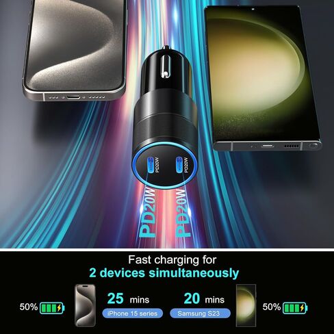 شاحن سيارة USB C 40 وات، شاحن سيارة Bangfun مزدوج المنفذ 12 فولت USB-C ولاعة السجائر قابس محول PD 3.0 شحن سريع من النوع C شاحن هاتف السيارة لهاتف iPhone 15 14 13 12 11 Pro Max iPad، سامسونج، بكسل (أسود) in Kuwait