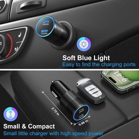 شاحن سيارة USB C 40 وات، شاحن سيارة Bangfun مزدوج المنفذ 12 فولت USB-C ولاعة السجائر قابس محول PD 3.0 شحن سريع من النوع C شاحن هاتف السيارة لهاتف iPhone 15 14 13 12 11 Pro Max iPad، سامسونج، بكسل (أسود) in Kuwait