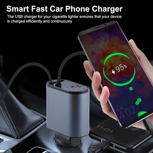 شاحن سيارة Amiss، كابلات قابلة للسحب وشاحن سيارة USB، ملحقات شاحن سيارة سريع 4 في 1، متوافق مع iPhone 15/14/13/12/11، وSamsung in Kuwait