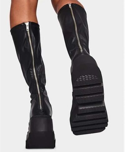 Platform Mid Calf Booties for Women Chunky High Heel Goth Boots Lace-up Punk Combat Motorcycle Wedges Boots For Women in Saudi Arabia