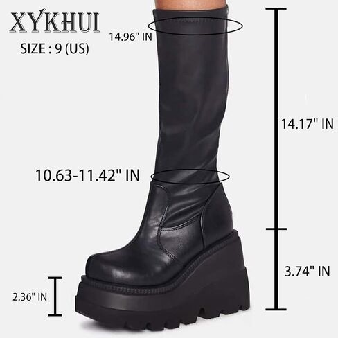 Platform Mid Calf Booties for Women Chunky High Heel Goth Boots Lace-up Punk Combat Motorcycle Wedges Boots For Women in Saudi Arabia