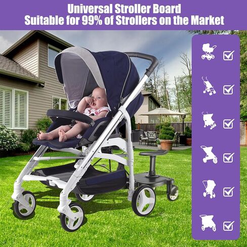 Universal Stroller Board, Buggy Board with Detachable Seat, 2 in1 Sit and Stand Stroller Glider Board with Stroller Organize,for 2-6-year-old Children(55lbs),Suitable for 99% of Strollers,White in Saudi Arabia