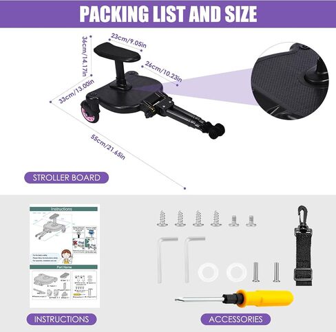 Universal Stroller Board, Buggy Board with Detachable Seat, 2 in1 Sit and Stand Stroller Glider Board with Stroller Organize,for 2-6-year-old Children(55lbs),Suitable for 99% of Strollers,White in Saudi Arabia