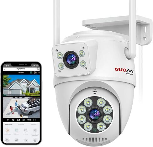Dual Lens Security Camera Wireless Outdoor, Outdoor Camera with 3M Cord for Home, 24/7 Recording, AI Human Tracking, Full Color Night, IP66 Waterproof, 2-Way Talk,SD/Cloud Storage in Kuwait