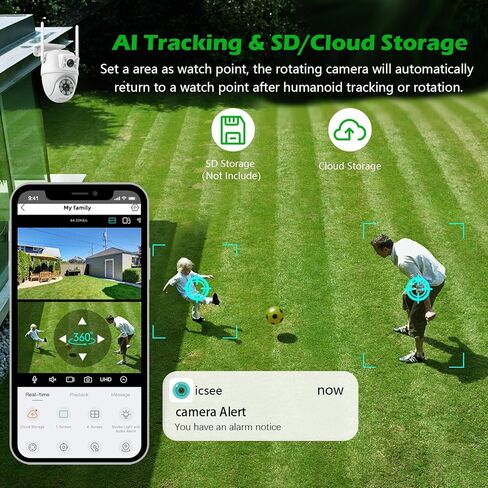 Dual Lens Security Camera Wireless Outdoor, Outdoor Camera with 3M Cord for Home, 24/7 Recording, AI Human Tracking, Full Color Night, IP66 Waterproof, 2-Way Talk,SD/Cloud Storage in Kuwait