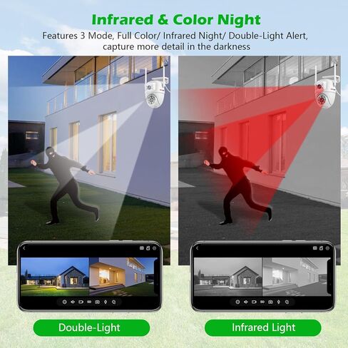 Dual Lens Security Camera Wireless Outdoor, Outdoor Camera with 3M Cord for Home, 24/7 Recording, AI Human Tracking, Full Color Night, IP66 Waterproof, 2-Way Talk,SD/Cloud Storage in Kuwait