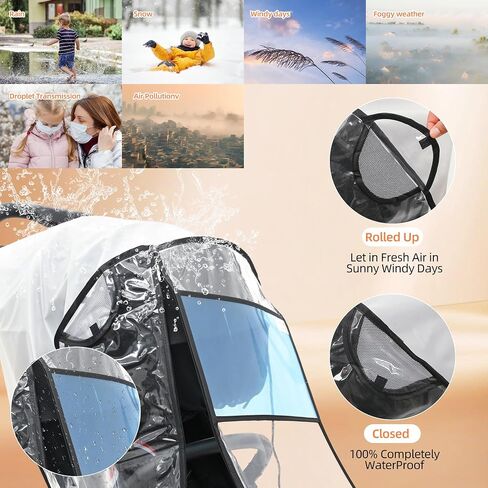 Stroller Rain Cover-Nylon Webbing Stroller Rain Cover Universal, with Mesh Ventilation Holes Lightweight Stroller Cover, Waterproof Windproof Baby Travel Gear, for Most Standard Size Strollers in Saudi Arabia