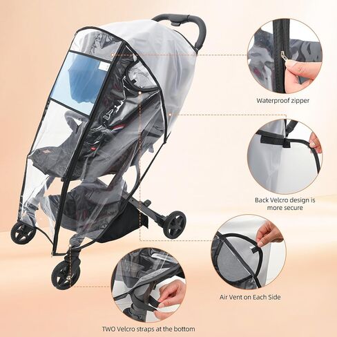 Stroller Rain Cover-Nylon Webbing Stroller Rain Cover Universal, with Mesh Ventilation Holes Lightweight Stroller Cover, Waterproof Windproof Baby Travel Gear, for Most Standard Size Strollers in Saudi Arabia