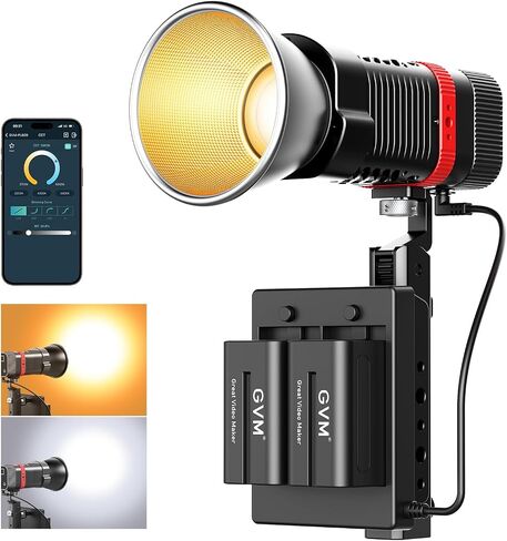 GVM PL60B 60W Video Light for COB Studio Lights, Portable Photography Lighting for Recording, Handheld Led Video Lighting, 2* Batteries, Spotlight for APP Control, Outdoor, 2700-6800K, 51800LUX/0.5M in Saudi Arabia