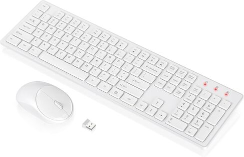 مجموعة لوحة مفاتيح وماوس لاسلكية، مجموعة ماوس لوحة مفاتيح USB لاسلكية كاملة الحجم، عمر بطارية طويل، اتصال مجاني بسرعة 2.4 جيجا هرتز، للكمبيوتر/الكمبيوتر المحمول/ويندوز/ماك من TRUEQUE، أبيض عاجي in Kuwait