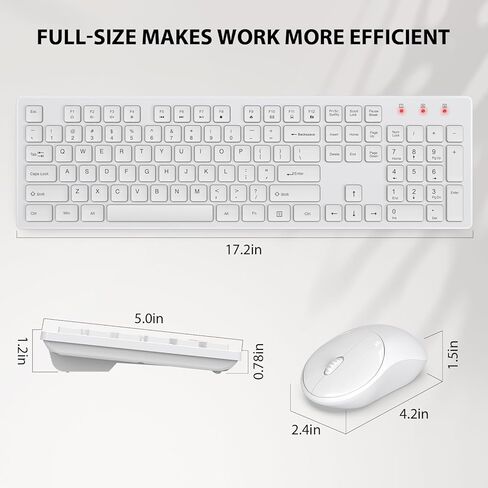 مجموعة لوحة مفاتيح وماوس لاسلكية، مجموعة ماوس لوحة مفاتيح USB لاسلكية كاملة الحجم، عمر بطارية طويل، اتصال مجاني بسرعة 2.4 جيجا هرتز، للكمبيوتر/الكمبيوتر المحمول/ويندوز/ماك من TRUEQUE، أبيض عاجي in Kuwait