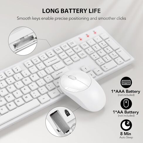 مجموعة لوحة مفاتيح وماوس لاسلكية، مجموعة ماوس لوحة مفاتيح USB لاسلكية كاملة الحجم، عمر بطارية طويل، اتصال مجاني بسرعة 2.4 جيجا هرتز، للكمبيوتر/الكمبيوتر المحمول/ويندوز/ماك من TRUEQUE، أبيض عاجي in Kuwait