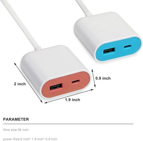 محطة شحن سريعة من UCOMEN مع منفذي USB، النوع A والنوع C. 5V 3.5A USB مع سلك تمديد 1.5 متر، تصميم محمول وفريد ​​من نوعه باللونين الأزرق والوردي - عبوتان in Saudi Arabia