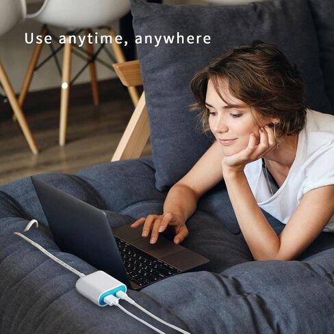 محطة شحن سريعة من UCOMEN مع منفذي USB، النوع A والنوع C. 5V 3.5A USB مع سلك تمديد 1.5 متر، تصميم محمول وفريد ​​من نوعه باللونين الأزرق والوردي - عبوتان in Saudi Arabia