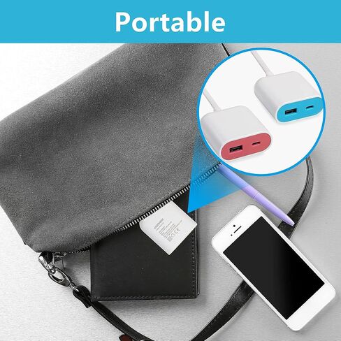 محطة شحن سريعة من UCOMEN مع منفذي USB، النوع A والنوع C. 5V 3.5A USB مع سلك تمديد 1.5 متر، تصميم محمول وفريد ​​من نوعه باللونين الأزرق والوردي - عبوتان in Saudi Arabia