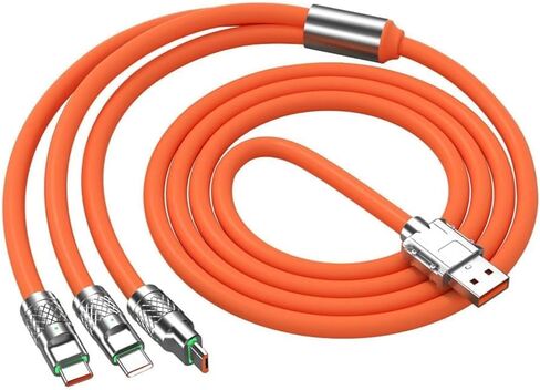 Orange 3 in 1 Multi USB Cable 100W Multi Charger Cable Fast Charging Cable Fast and Stable Charging to Various Mobile Phones with Type-C/Android/Charging Ports(2m/78.7inch) in Saudi Arabia