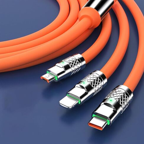 Orange 3 in 1 Multi USB Cable 100W Multi Charger Cable Fast Charging Cable Fast and Stable Charging to Various Mobile Phones with Type-C/Android/Charging Ports(2m/78.7inch) in Saudi Arabia