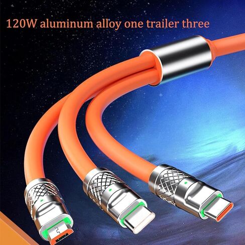 Orange 3 in 1 Multi USB Cable 100W Multi Charger Cable Fast Charging Cable Fast and Stable Charging to Various Mobile Phones with Type-C/Android/Charging Ports(2m/78.7inch) in Saudi Arabia