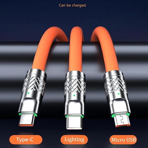 Orange 3 in 1 Multi USB Cable 100W Multi Charger Cable Fast Charging Cable Fast and Stable Charging to Various Mobile Phones with Type-C/Android/Charging Ports(2m/78.7inch) in Saudi Arabia