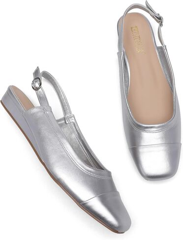 Women's Slingback low heel Pumps,Ladies closed Square Toe wedge Sandals Dressy Casual Trendy Comfortable Buckle Fancy Business Office Teacher Holiday Leather Shoe in Saudi Arabia