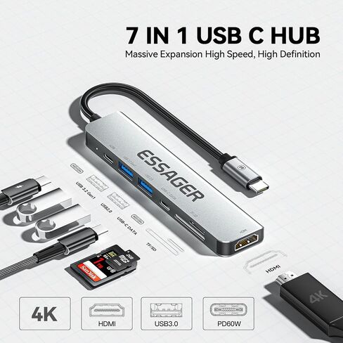 Essager USB C Hub with 4 USB 2.0 Port, Portable USBC Hub Multiport Adapter for iPad Pro MacBook Pro Acer Laptops with USB C Power Port (4 in 1 USB C) in Saudi Arabia