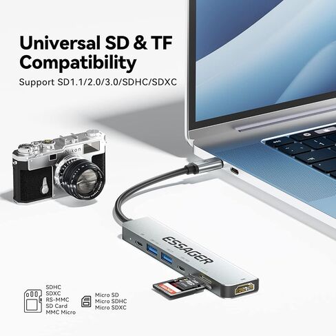 Essager USB C Hub with 4 USB 2.0 Port, Portable USBC Hub Multiport Adapter for iPad Pro MacBook Pro Acer Laptops with USB C Power Port (4 in 1 USB C) in Saudi Arabia