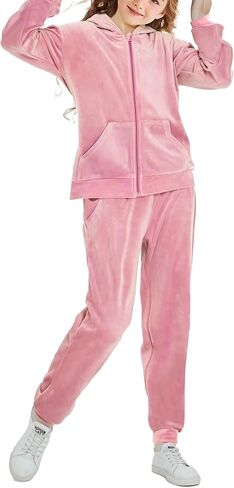 Girls Velour Tracksuit Sweatsuits Set 2 Piece Outfits Zip Up Hoodies and Pants Sportswear Jogging Suit in Saudi Arabia