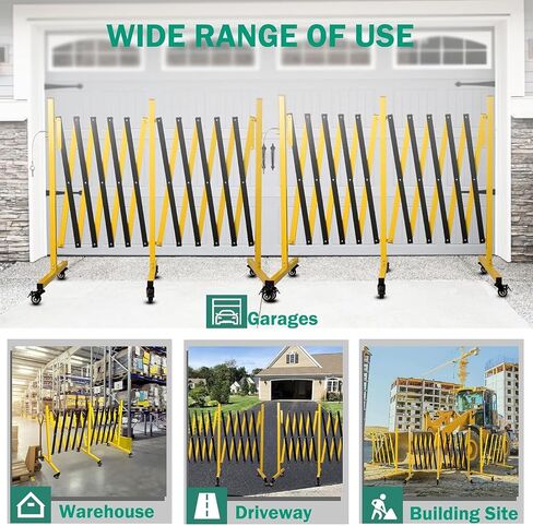 Industrial Expandable Metal Barricade 17 Feet, Yellow and Black Mobile Safety Barrier Gate, Retractable Traffic Fence with Casters, Folding Expandable Barricade for Road Construction, Garage in Saudi Arabia