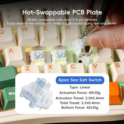 Ajazz AKS068 Pro 68 مفتاحًا Alice-Layout VIA لوحة مفاتيح ميكانيكية قابلة للبرمجة، BT5.1/2.4 جيجا هرتز/Type-C وضع ثلاثي، مع مقبض معدني، بطارية 3000 مللي أمبير في الساعة، مصابيح خلفية RGB لجهاز Mac/Win (أخضر) in Saudi Arabia