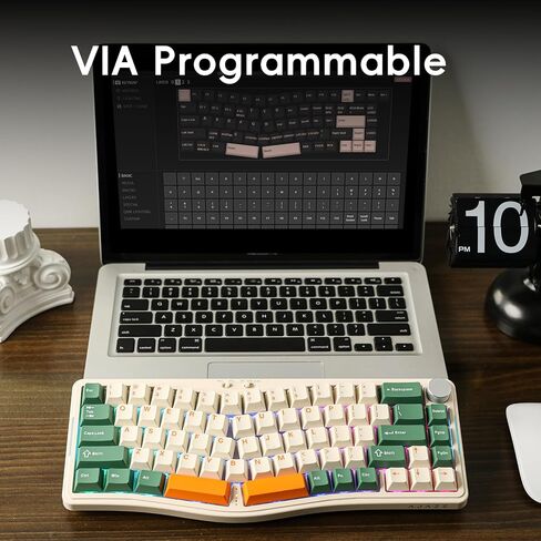 Ajazz AKS068 Pro 68 مفتاحًا Alice-Layout VIA لوحة مفاتيح ميكانيكية قابلة للبرمجة، BT5.1/2.4 جيجا هرتز/Type-C وضع ثلاثي، مع مقبض معدني، بطارية 3000 مللي أمبير في الساعة، مصابيح خلفية RGB لجهاز Mac/Win (أخضر) in Saudi Arabia