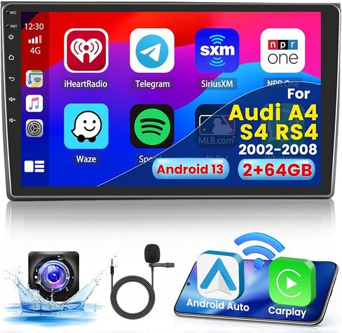 2+64G Android 13 CarPlay Car Stereo Radio for Audi A4 S4 RS4 2002-2008, 9'' HD Touch Screen Compatible with Android Auto, AHD Backup Camera, Mirror Link, GPS, WiFi, FM RDS in Saudi Arabia