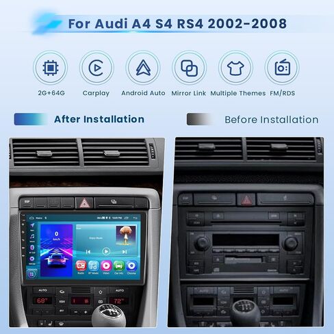 2+64G Android 13 CarPlay Car Stereo Radio for Audi A4 S4 RS4 2002-2008, 9'' HD Touch Screen Compatible with Android Auto, AHD Backup Camera, Mirror Link, GPS, WiFi, FM RDS in Saudi Arabia