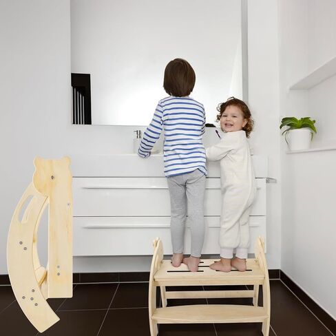 مقعد قابل للطي لطفلين صغيرين/توأم، مقعد للأطفال بخطوة واسعة 22.7 بوصة، مقابض أمان، شرائط مضادة للانزلاق، مقعد للأطفال الصغار لحوض الحمام، المرحاض، مقعد خشبي للمطبخ بخطوتين in Kuwait