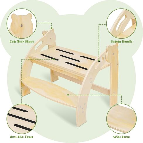 مقعد قابل للطي لطفلين صغيرين/توأم، مقعد للأطفال بخطوة واسعة 22.7 بوصة، مقابض أمان، شرائط مضادة للانزلاق، مقعد للأطفال الصغار لحوض الحمام، المرحاض، مقعد خشبي للمطبخ بخطوتين in Kuwait